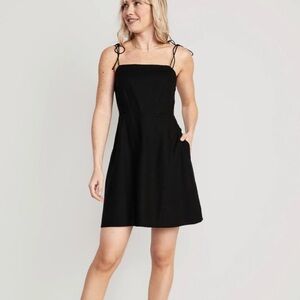 Old Navy Fit & Flare Tie-Strap Linen-Blend Mini Dress Black
